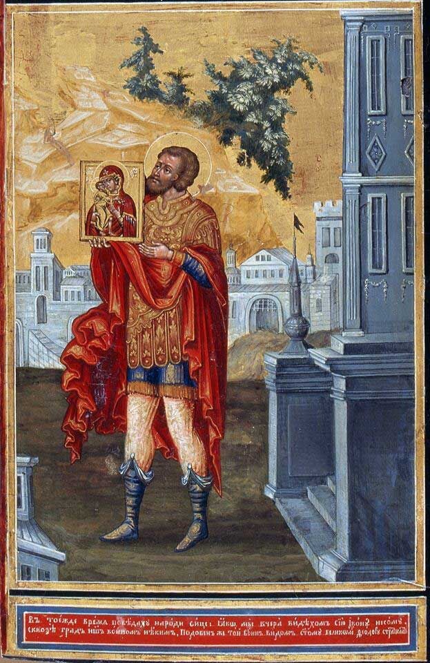 Феодор Стратилат вносит икону Божией Матери в Кострому