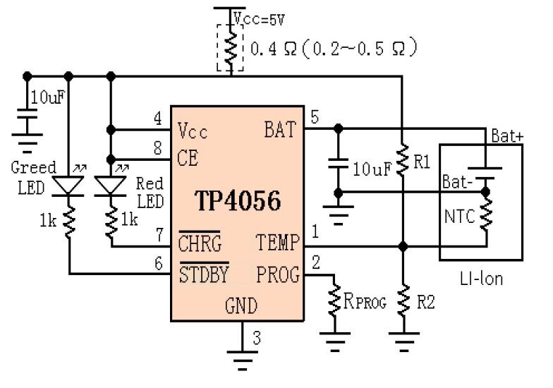 
Рис. 1. Схема включения TP4056