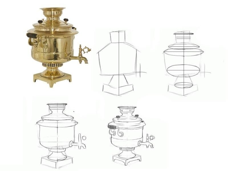 Как нарисовать забавный самовар. Рисуем маркером и цветными карандашами