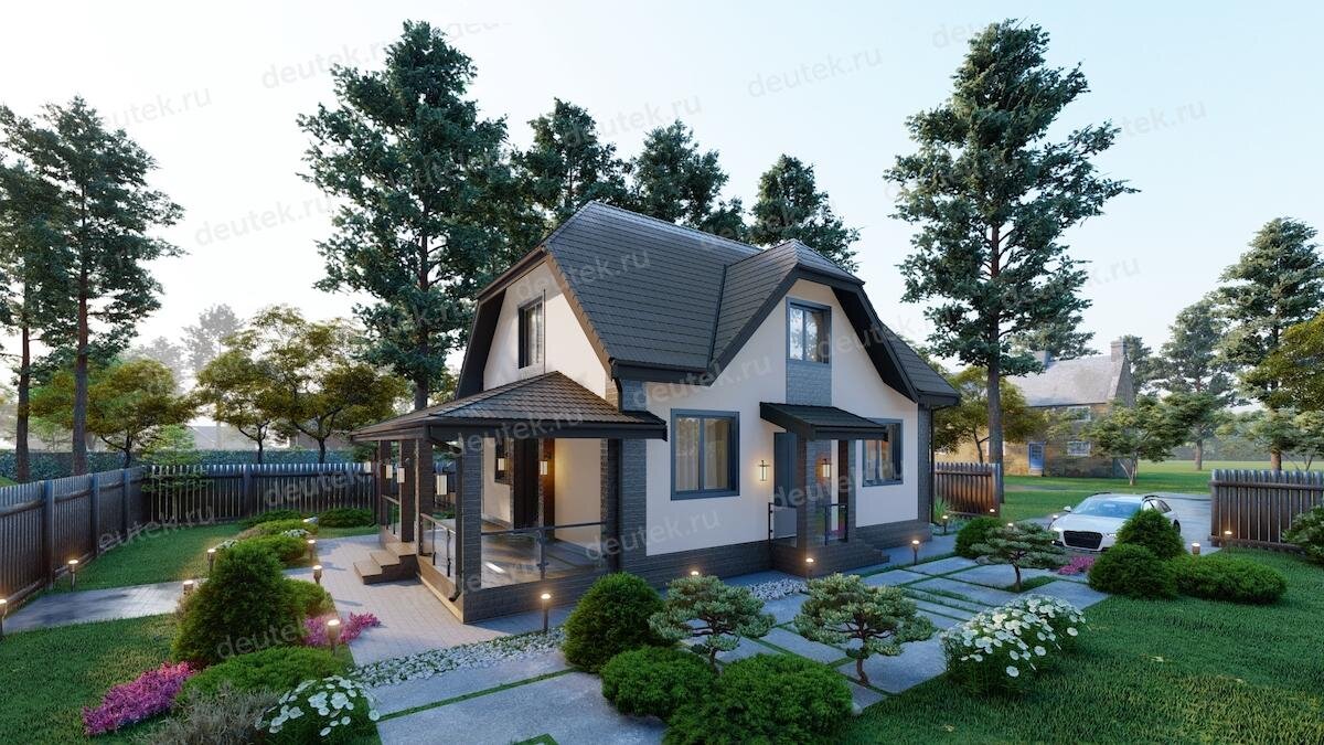 Проект дома 128 м2 с мансардным этажом, сауной, кабинетом и террасой - DTE-159