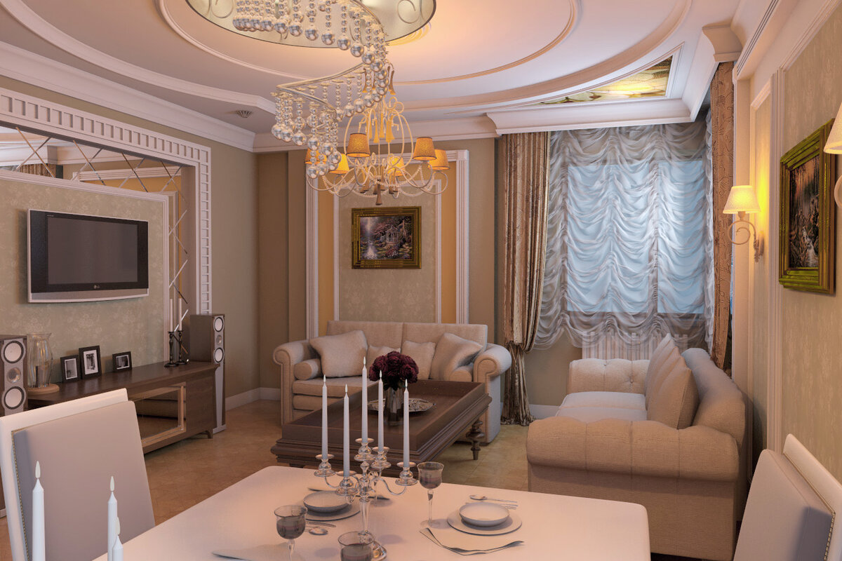 Вид гостиной с диванной зоной