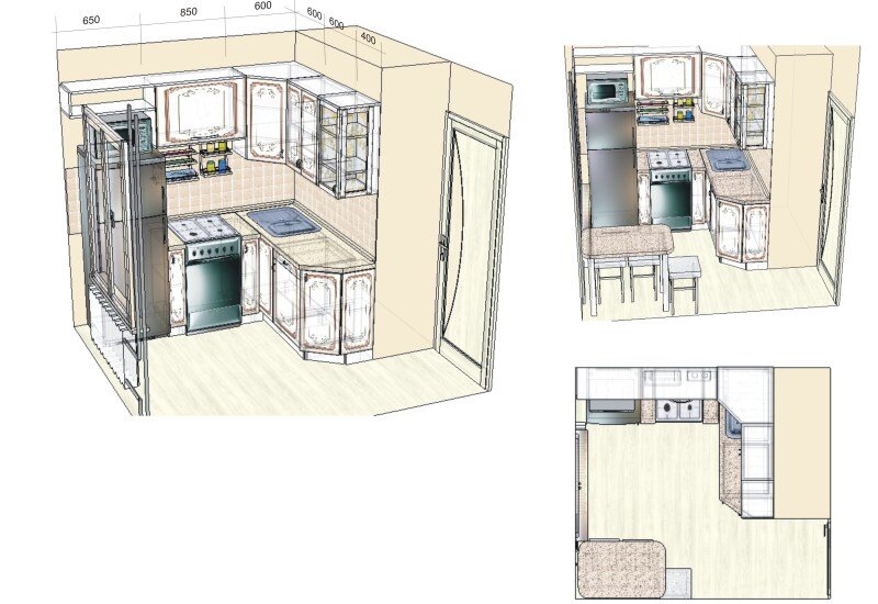 Проект небольшой кухни с расстановкой