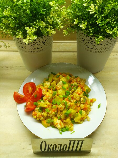 Фото обеда: перловка с курицей и овощами