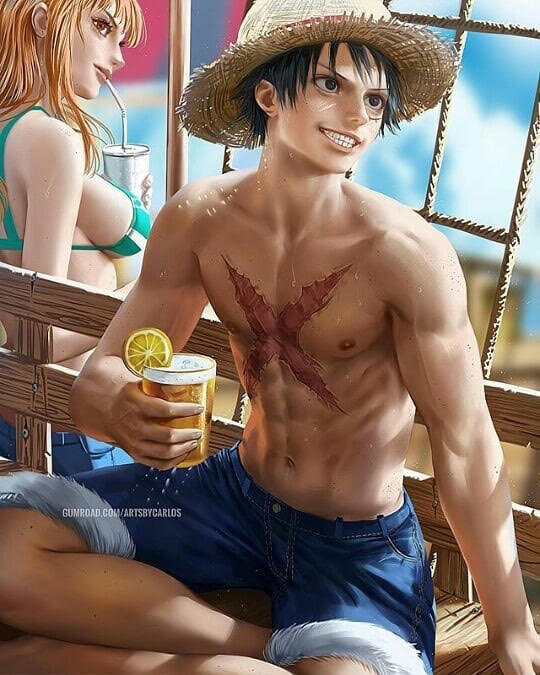 На картинке изображены: Луффи и Нами