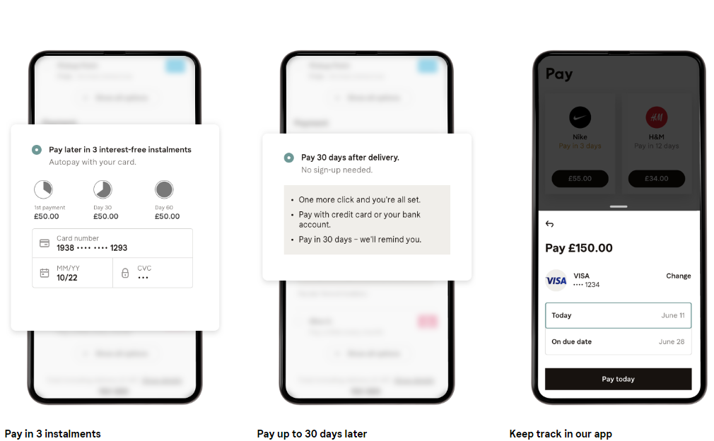 Варианты оплаты товара с Klarna.