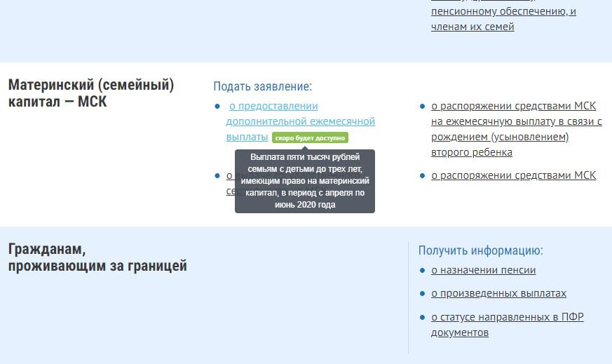 Скриншот с сайта Пенсионного фонда
