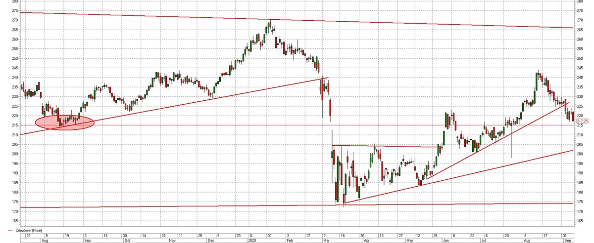                                      Технический срез акций Сбербанка дневной