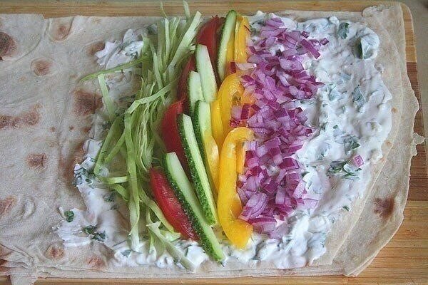 Этом 2. Выкладываем все на лаваш 