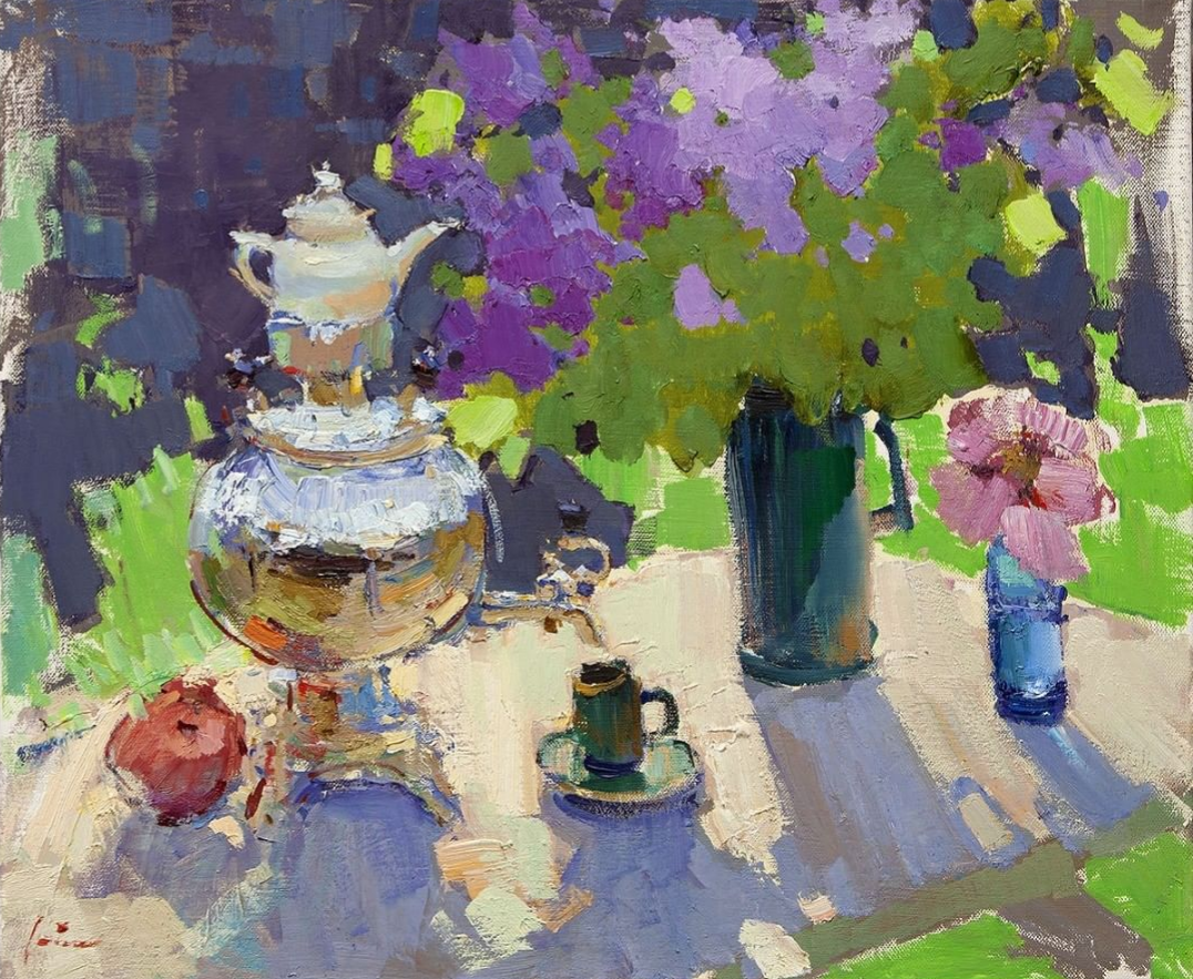 Фотография картины В. Короленкова "Чай с ароматом сирени" (из открытых источников)