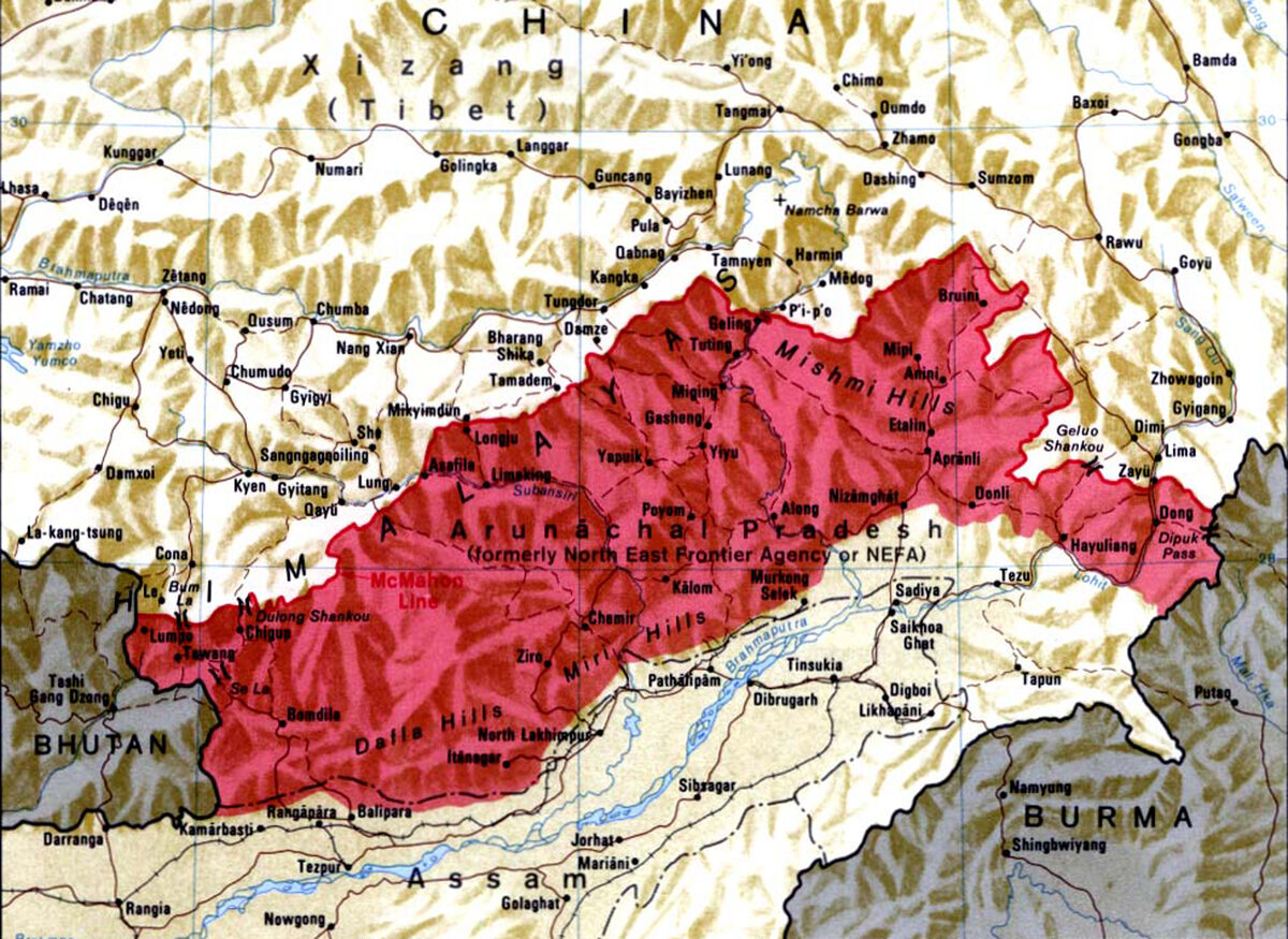 Линия Макмагона. За эту территорию вели бои индийские и китайские вооружённые силы в 1962 году 