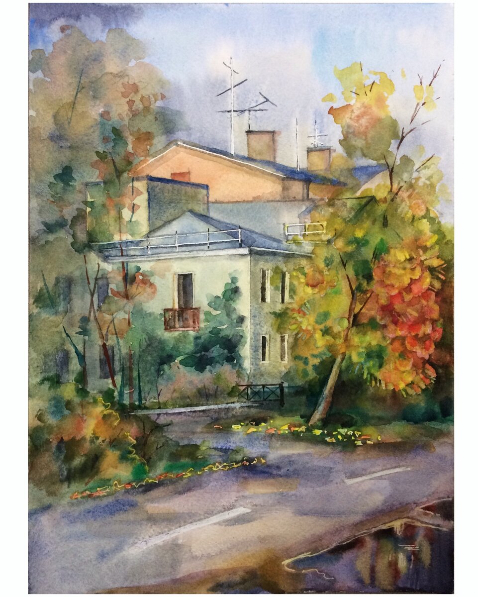 Санкт-Петербург. Южное шоссе, д. 110. "Немецкие домики". Акварель, А4.