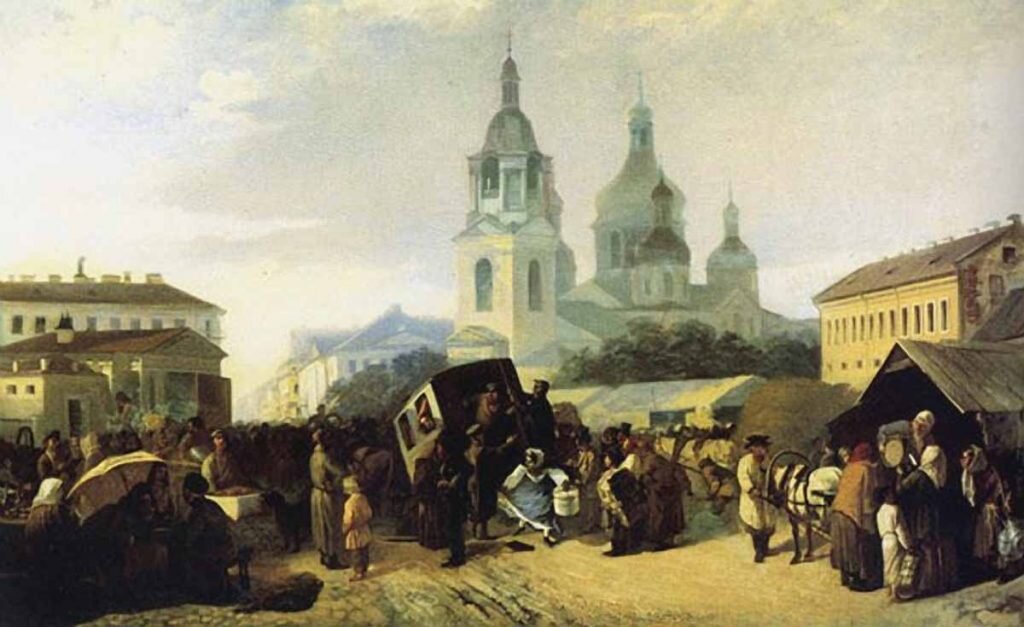                       Сенная площадь, 1860-е гг.   худ. Андриан Маркович Волков 