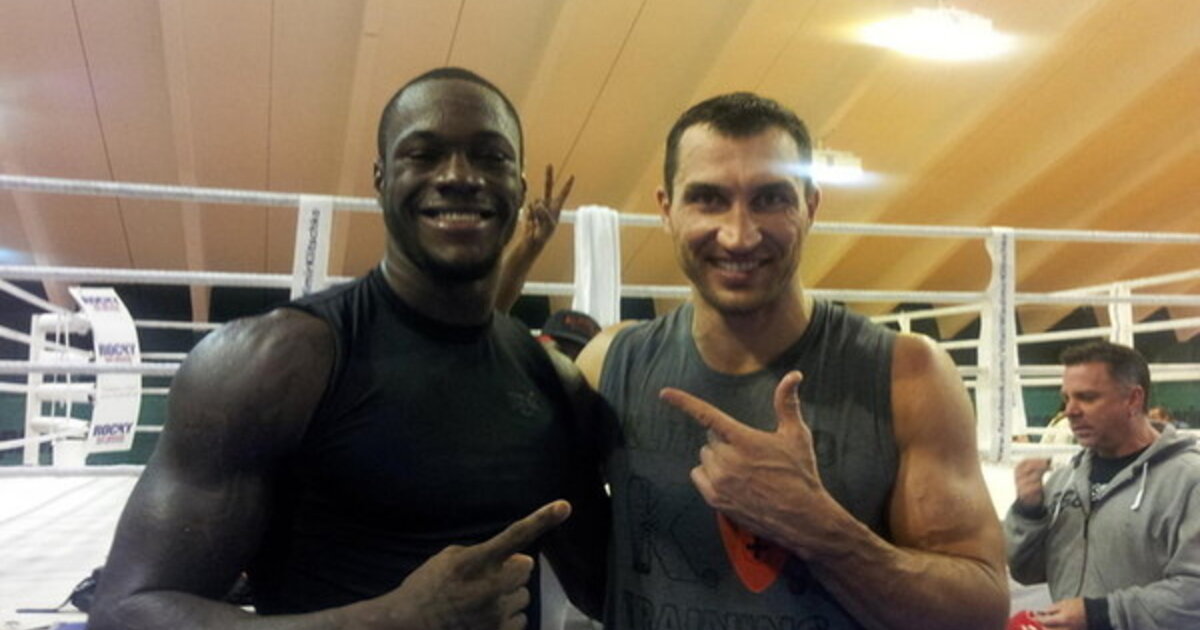 Деонтей Уайлдер и Владимир Кличко на совместной тренировке. 