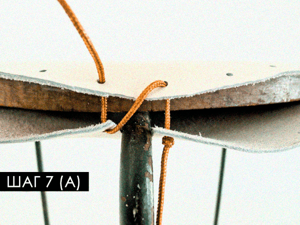 Скрепление двух кожаных кругов паракордом или кожаным шнуром