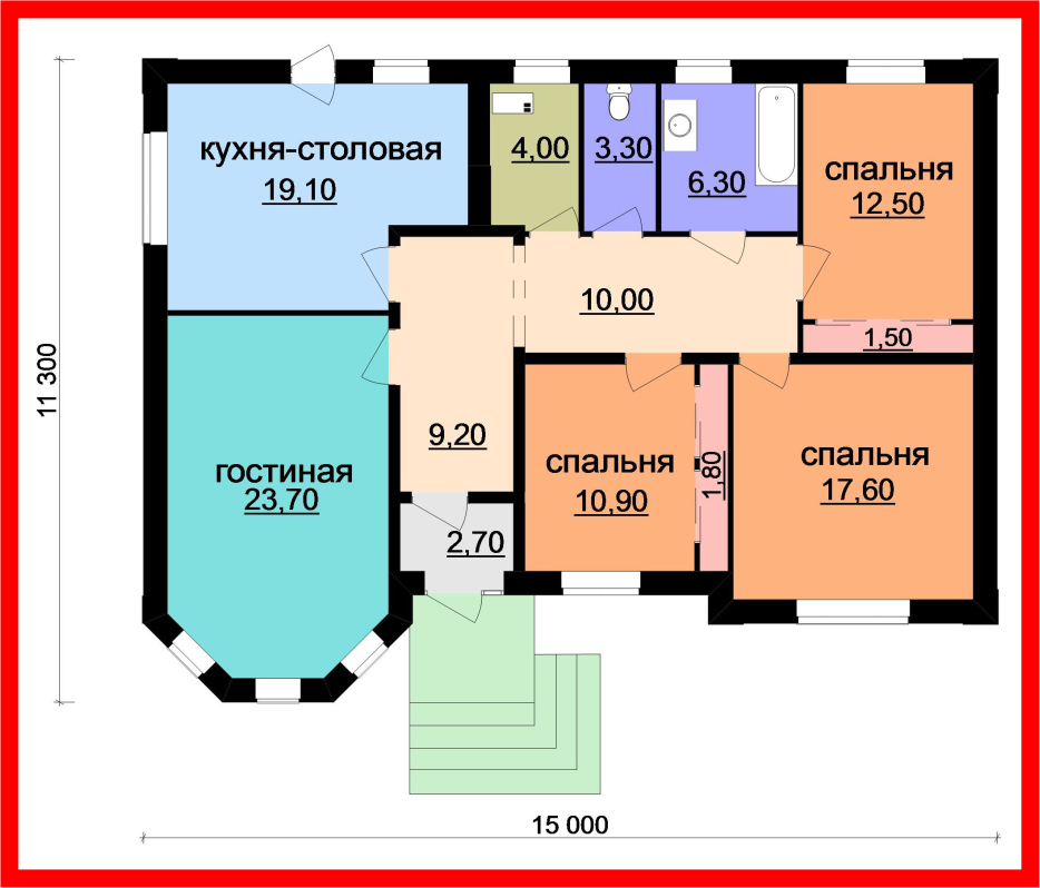 Проекты одноэтажных домов с 4 спальнями до 150