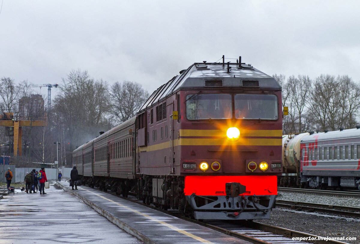 Тепловоз ТЭП70-0396 с поездом №6626/6636/6644 Киров-Пасс. — Луза