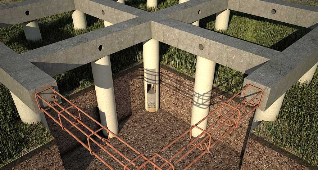 Свайно ростверковый фундамент в разрезе