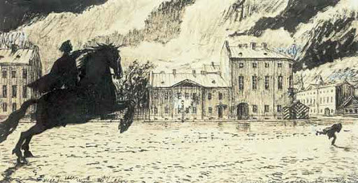 Александр Бенуа.  Иллюстрация к поэме А.С. Пушкина "Медный всадник"