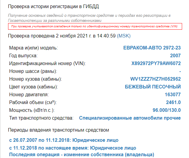 Результаты проверки первого автомобиля