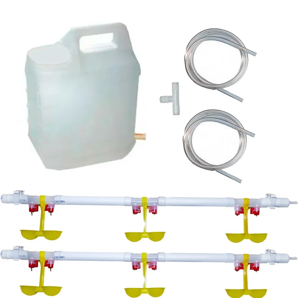Поилка для кур / Ниппельные в сборе / 6 поилок на 2 этажа / с канистрой на 5л