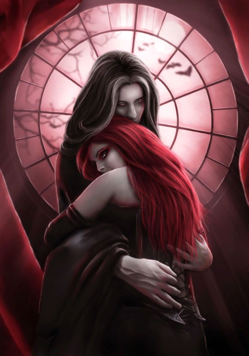 У влюбленного в крови. Влюбленные вампиры. Любовь вампира. Вампирша с красными волосами.