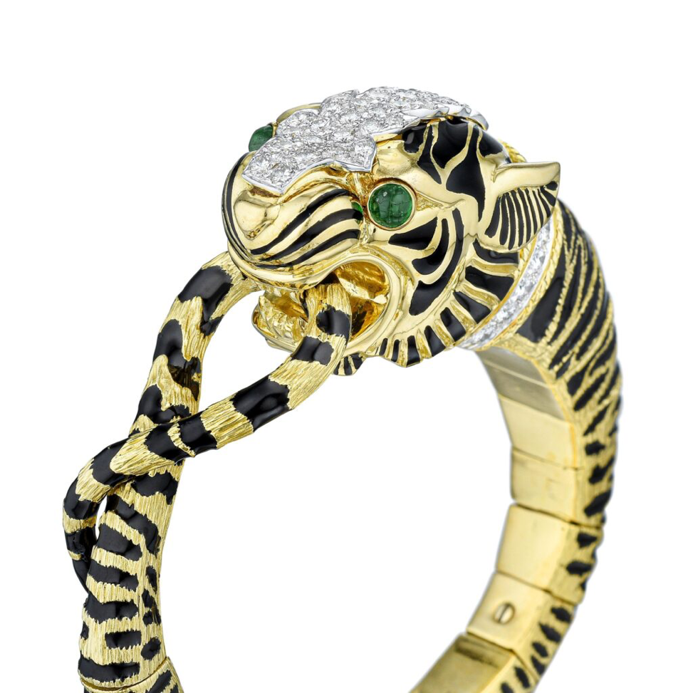 Тигровый браслет с бриллиантами и эмалью