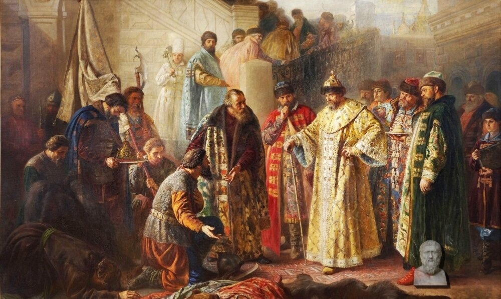 Посланники от Ермака на красном крыльце перед Иваном Грозным. Картина С. Ростворовского, 1884 г.