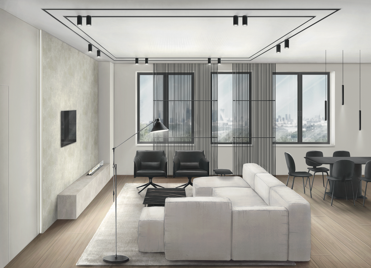 Скетч интерьера гостиной, выполненный на заказ по ТЗ от дизайнера.