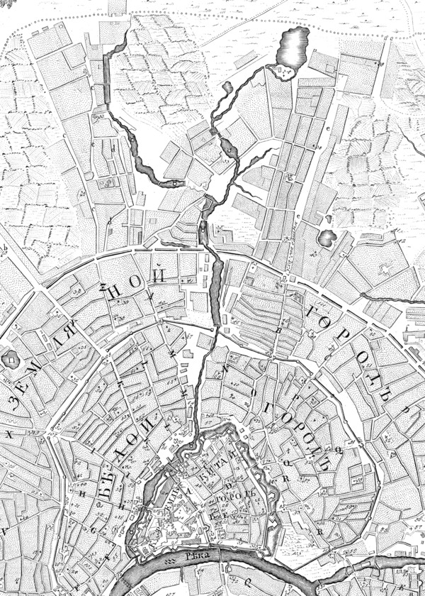Река на плане Москвы 1739 года