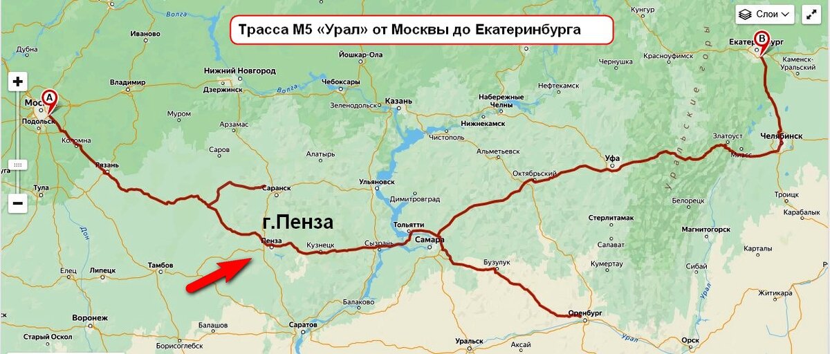 Трасса м5 урал карта