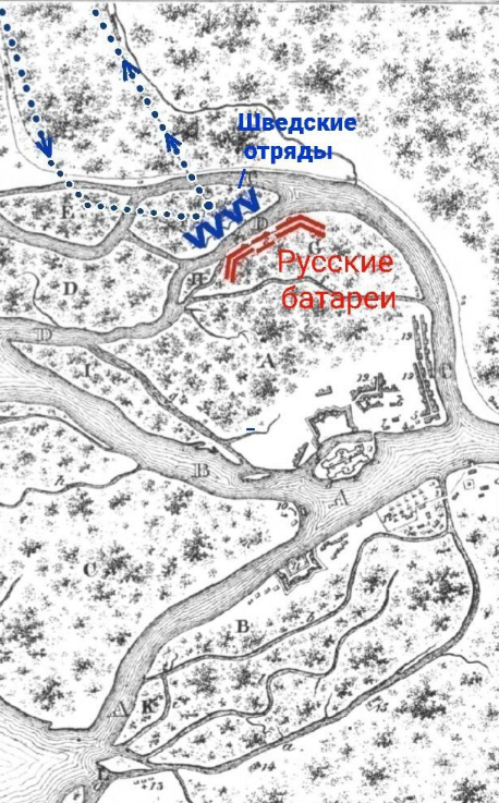  Схема наступления шведских войск на Санкт-Петербург в 1704 году и обороны подступов к городу российскими отрядами 