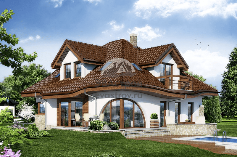 Проект дома 213 м2 из газобетона с мансардой, одноместным гаражом, балконом и террасой - LG-22