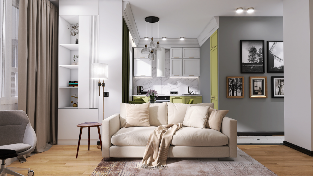 Дизайн интерьера однокомнатной квартиры. @Яна Купцова