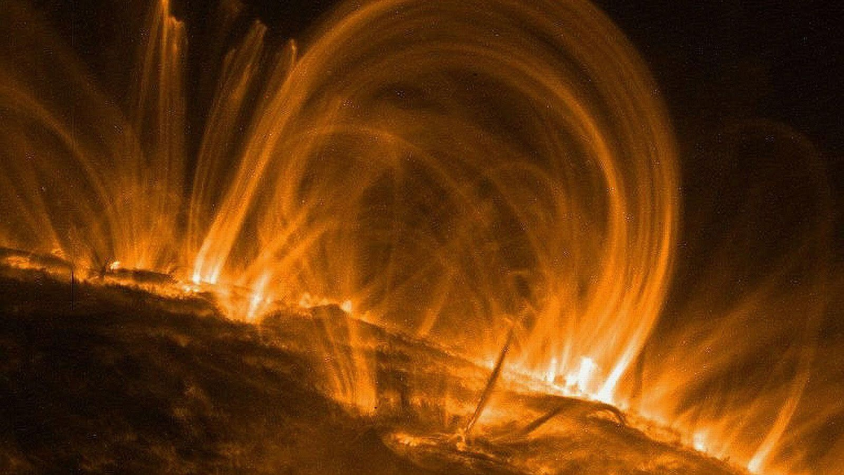 Корональные петли Солнца.