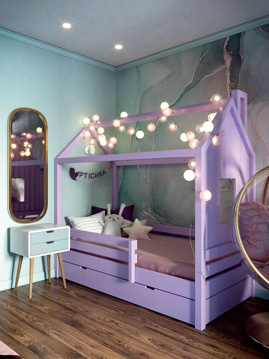 Фиолетовая детская кровать-домик для девочки фото 1