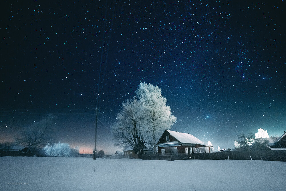 Картинки звездное небо в деревне