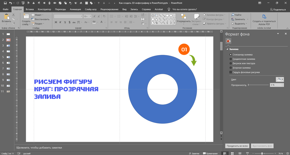 Нарисованная окружность с уменьшенным радиусом внутреннего круга