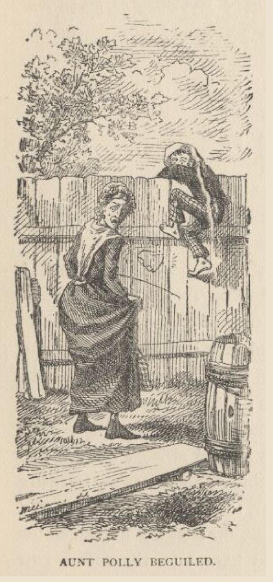 Побег Тома Сойера от тёти Полли из издания 1884 года.