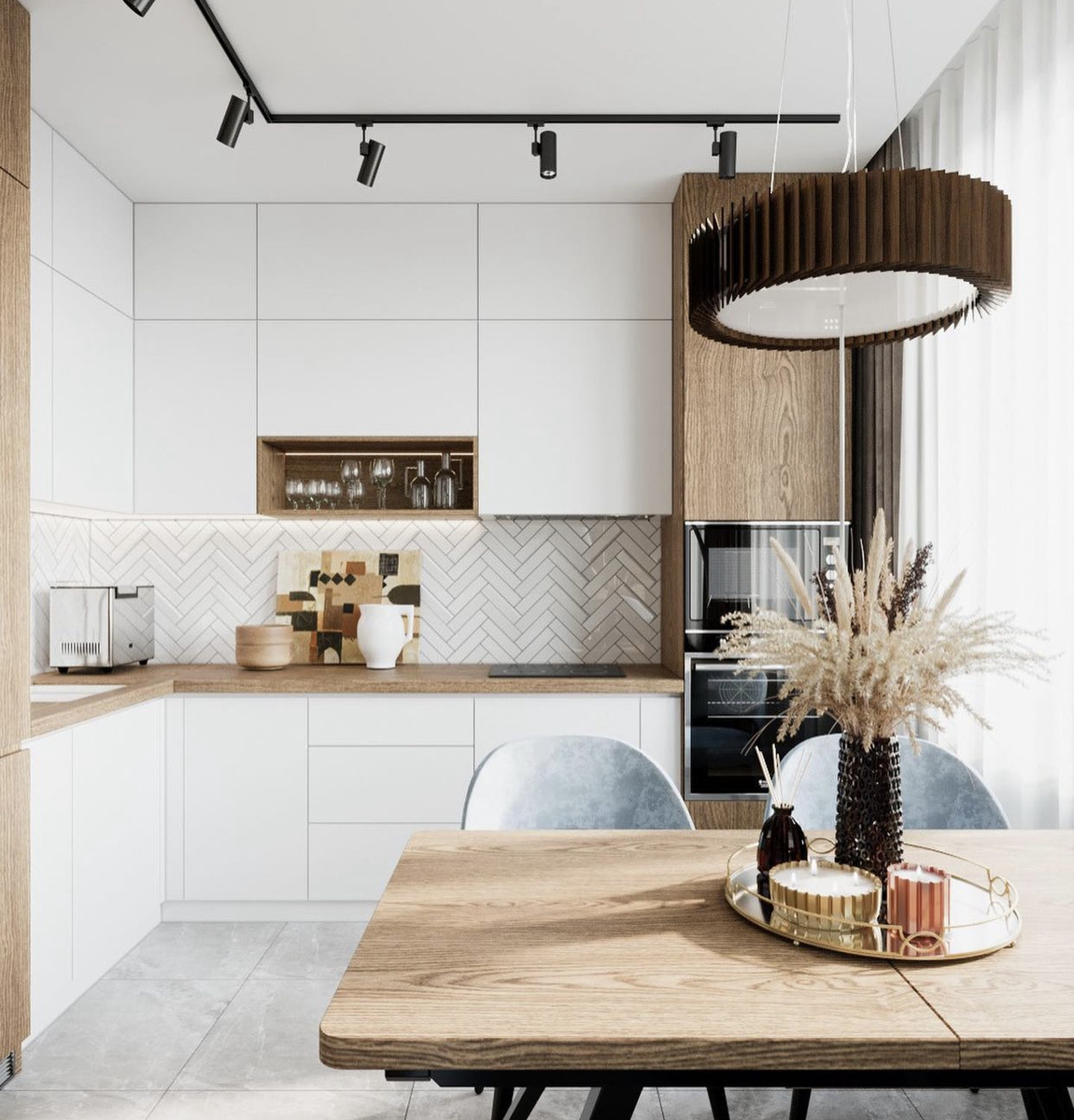 Фото проекта студии дизайна интерьеров 2ADesign. Люстра на фото — WOODLED ROTOR Chandelier M