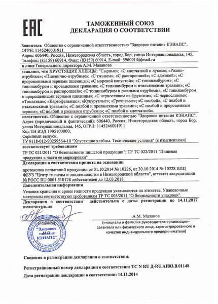 Пример декларации соответствия