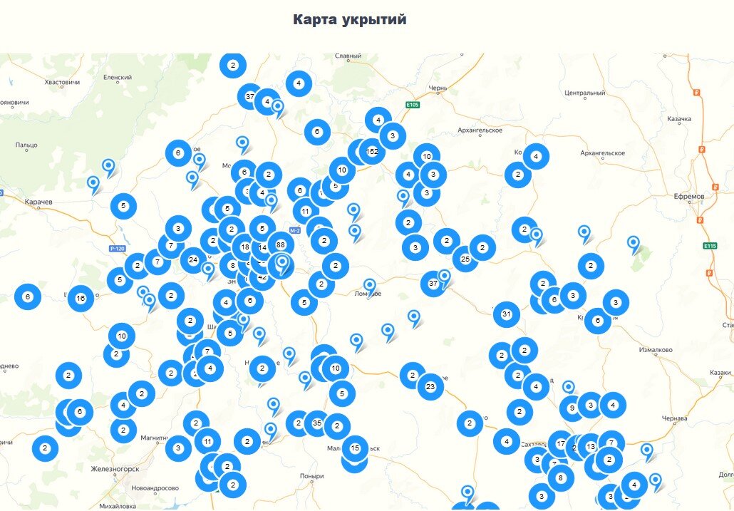 Карта укрытий белгород интерактивная карта