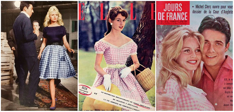  Всемирно популярным и модным узор виши стал, когда Брижит Бардо в 1959 году, выходя замуж, надела хлопковое платье в бело-розовую клетку. 