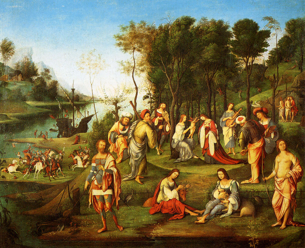 Лоренцо Коста (1459-1535, Феррара, Италия) Сад мирных искусств 