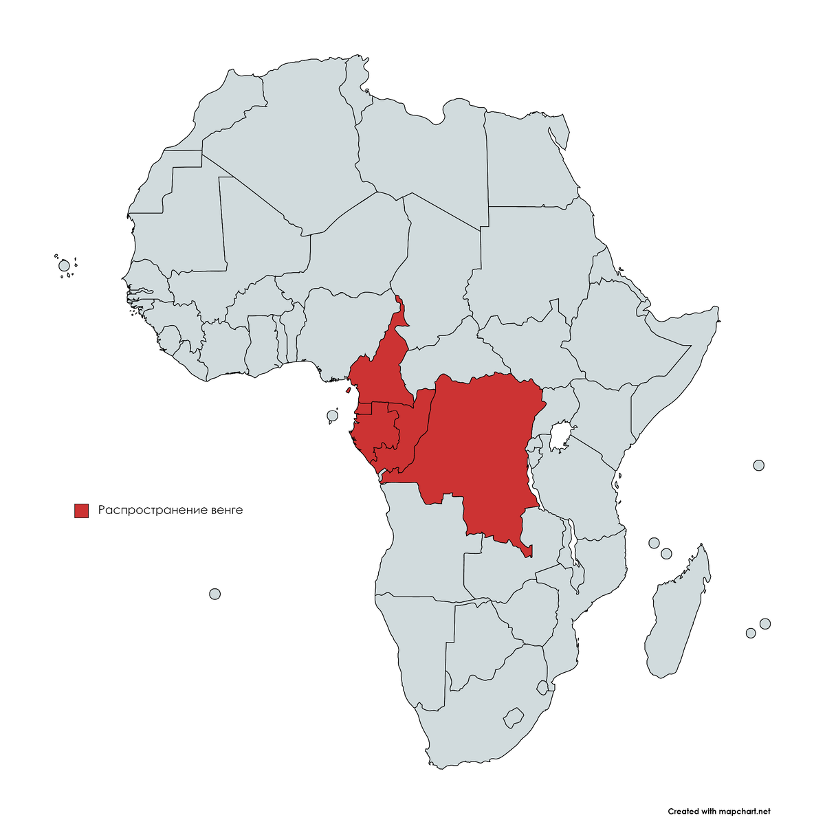 Африка. Места произрастания венге