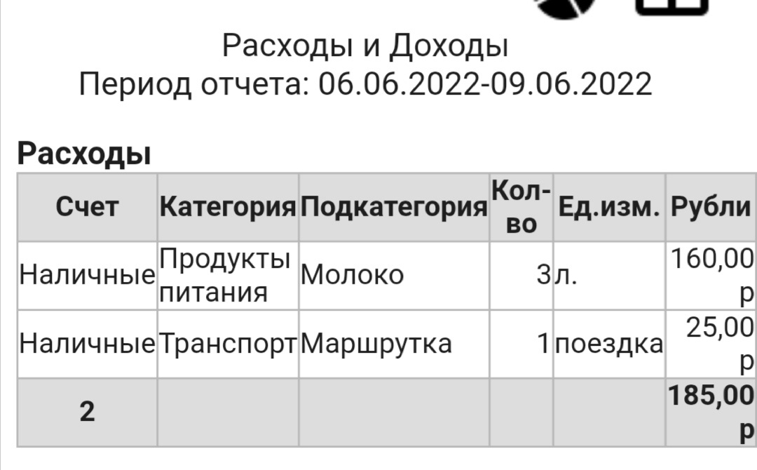 Домашняя бухгалтерия - отчёт