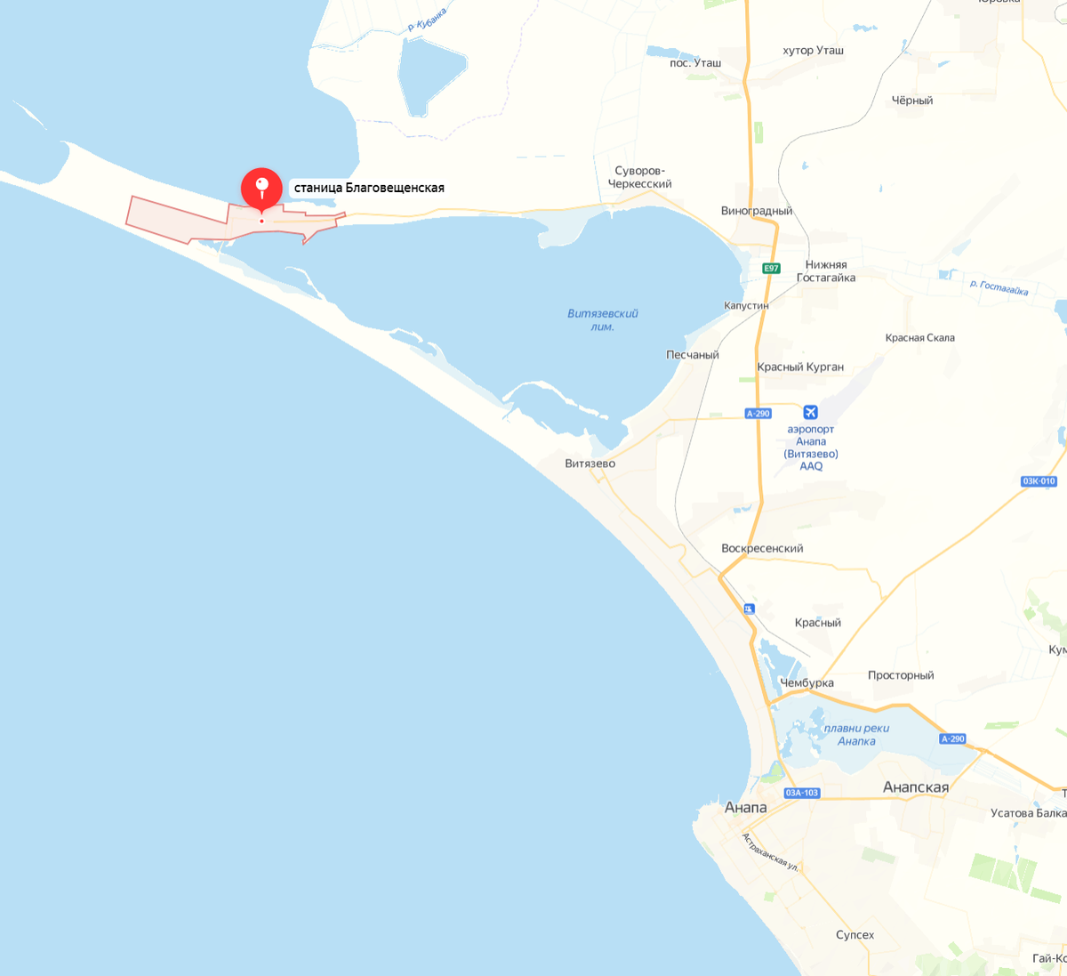 ст. Благовещенская, ближайшее удобное расположение к спотам