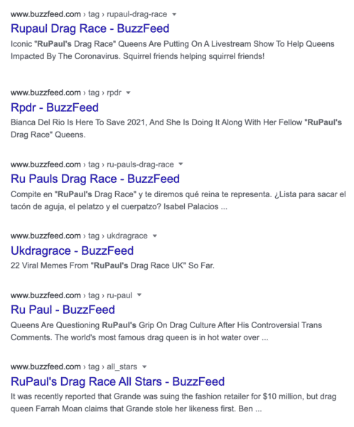 Выдача по тегам в Гугл для buzzfeed