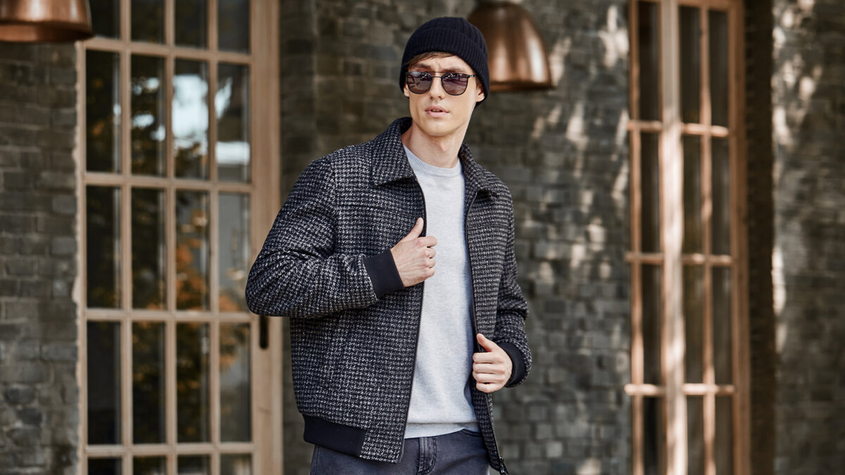 Куртка c узором "крупная гусиная лапка" JK-0378-1 DGREY; Пуловер трикотажный KWL-0911 LGREY