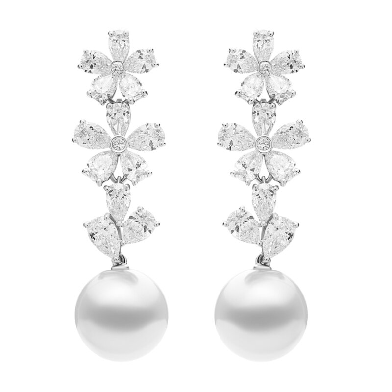 Серьги Mercury Flower из белого золота с жемчугом и бриллиантами