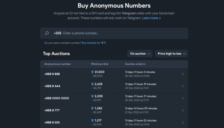    Теперь на Fragment можно купить анонимный номер телефона специально для Telegram